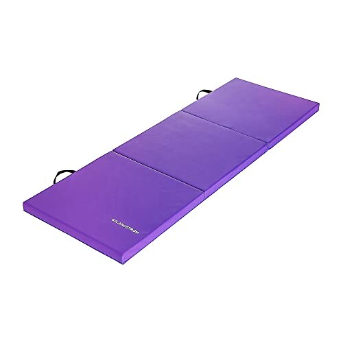 Purple folding gymnastics mat with handles